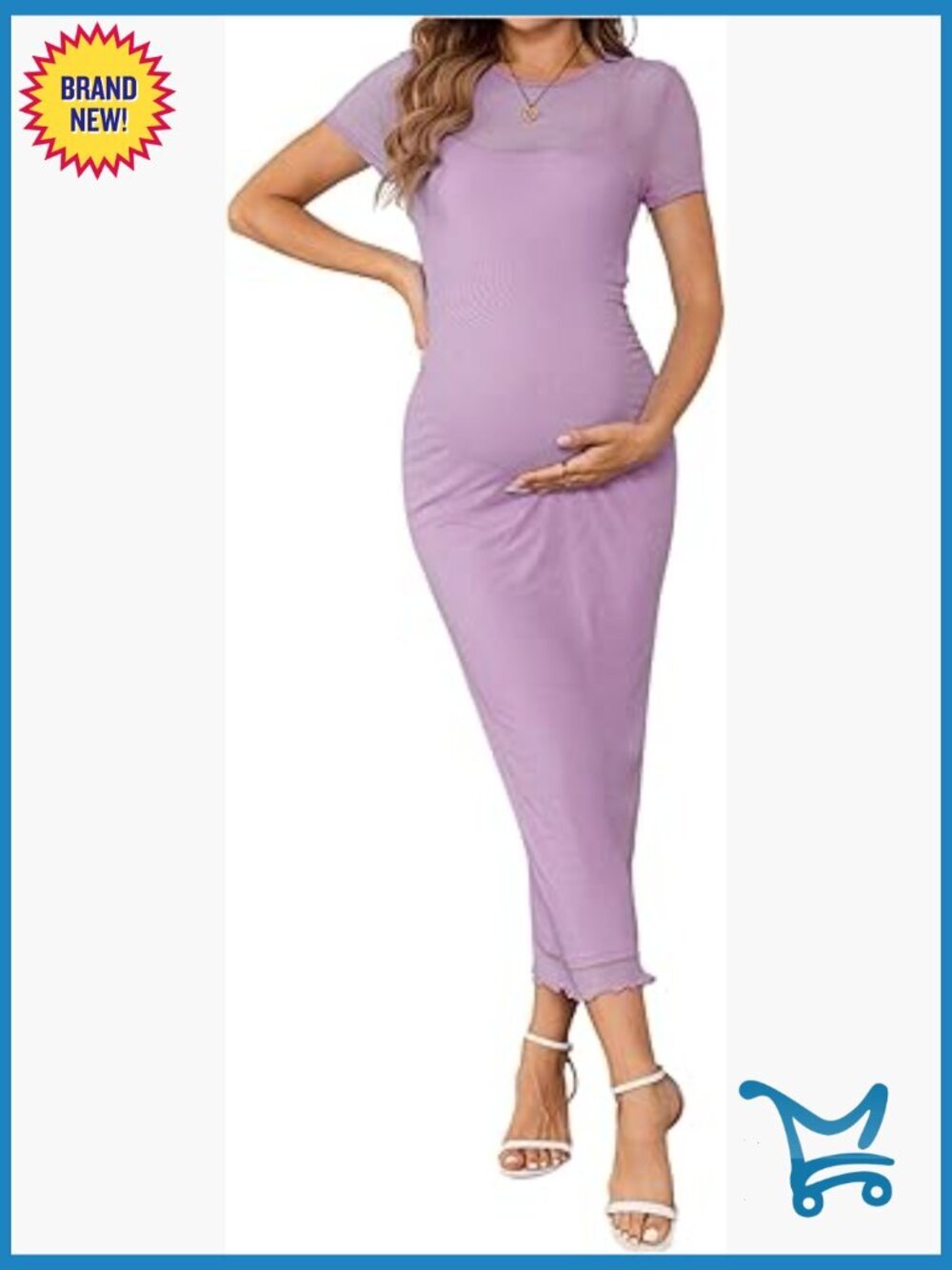 Maternity Bodycon Dress Sheer Short Sleeve Crew Neck Long